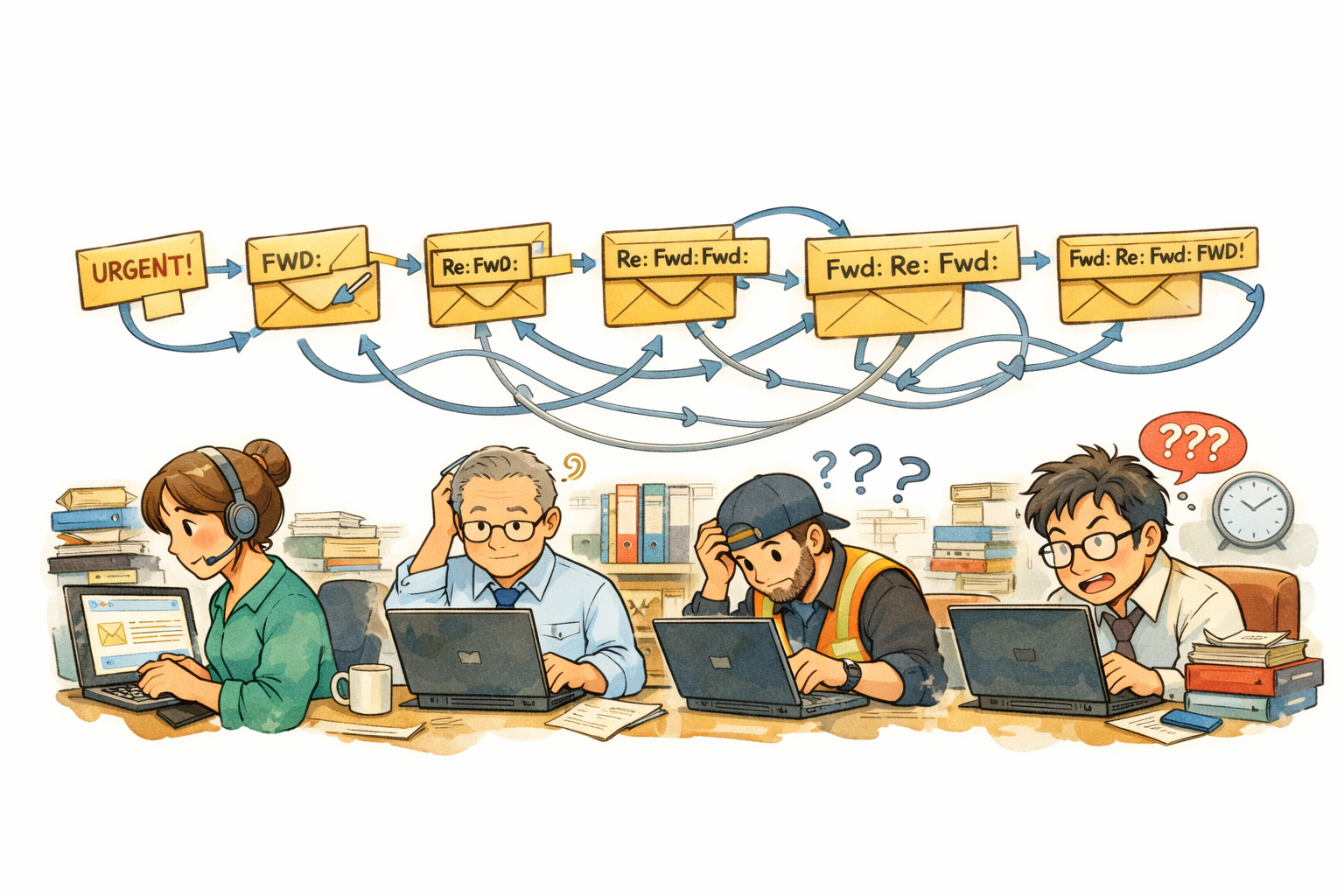 Complex email forwarding chain in freight operations causing delays