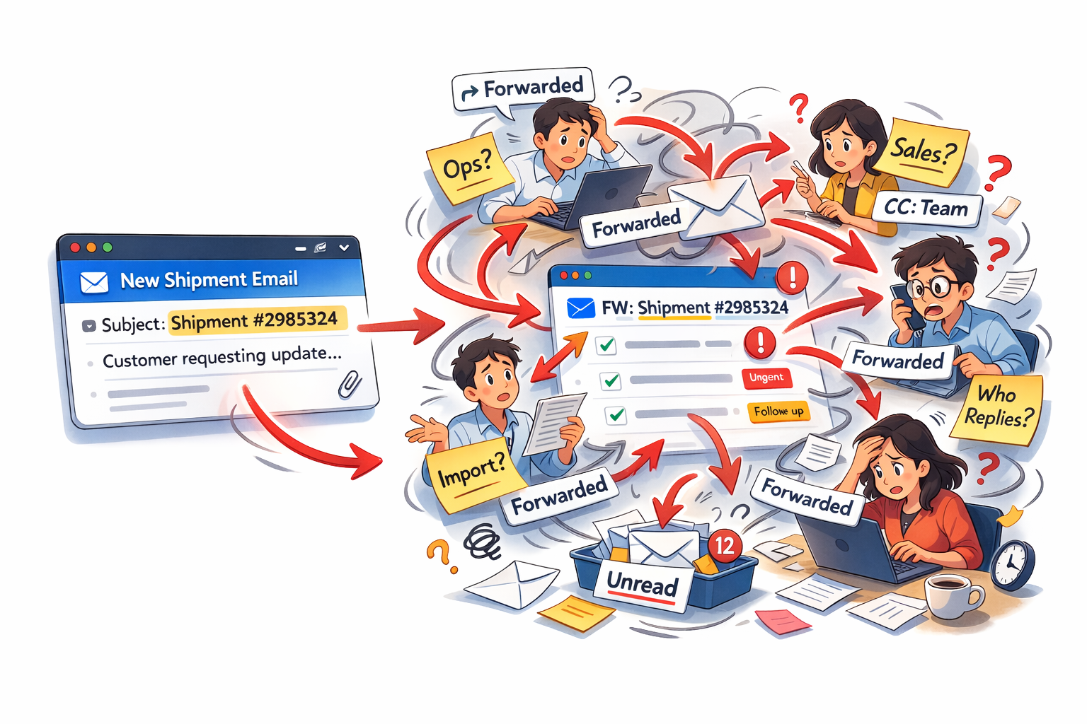 Email forwarding loops slowing freight forwarding operations