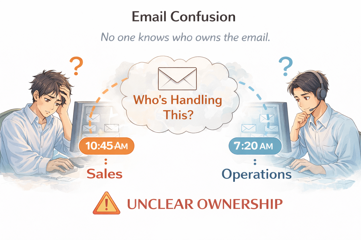 Email workflow confusion between sales and operations in logistics companies