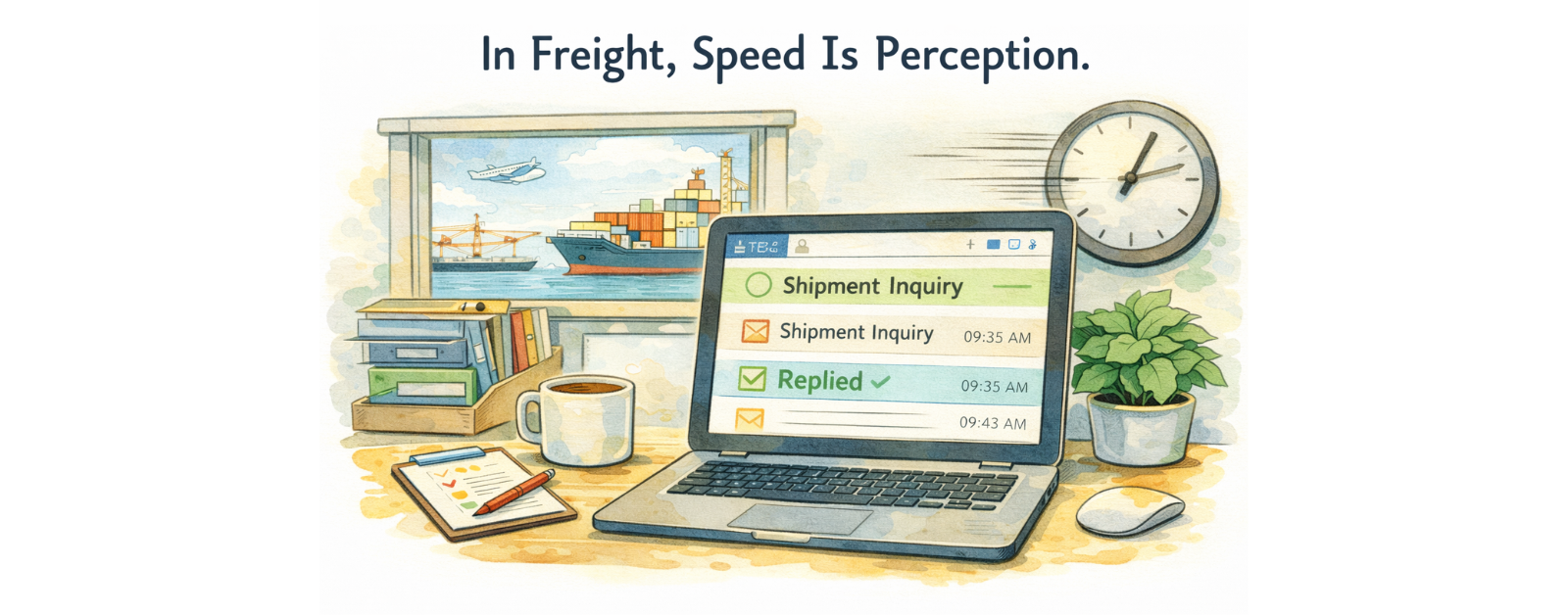 Freight forwarding inbox showing shipment inquiries and response timing impacting deal success