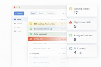 Operational inbox dashboard for freight teams showing workload, risks, and ownership