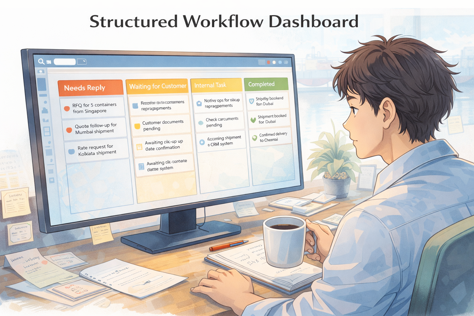 Organized email workflow system for freight forwarding teams improving efficiency